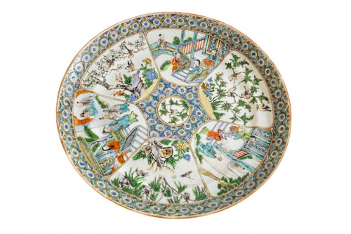 Assiette Chinoise mandarine en porcelaine, vers 1850