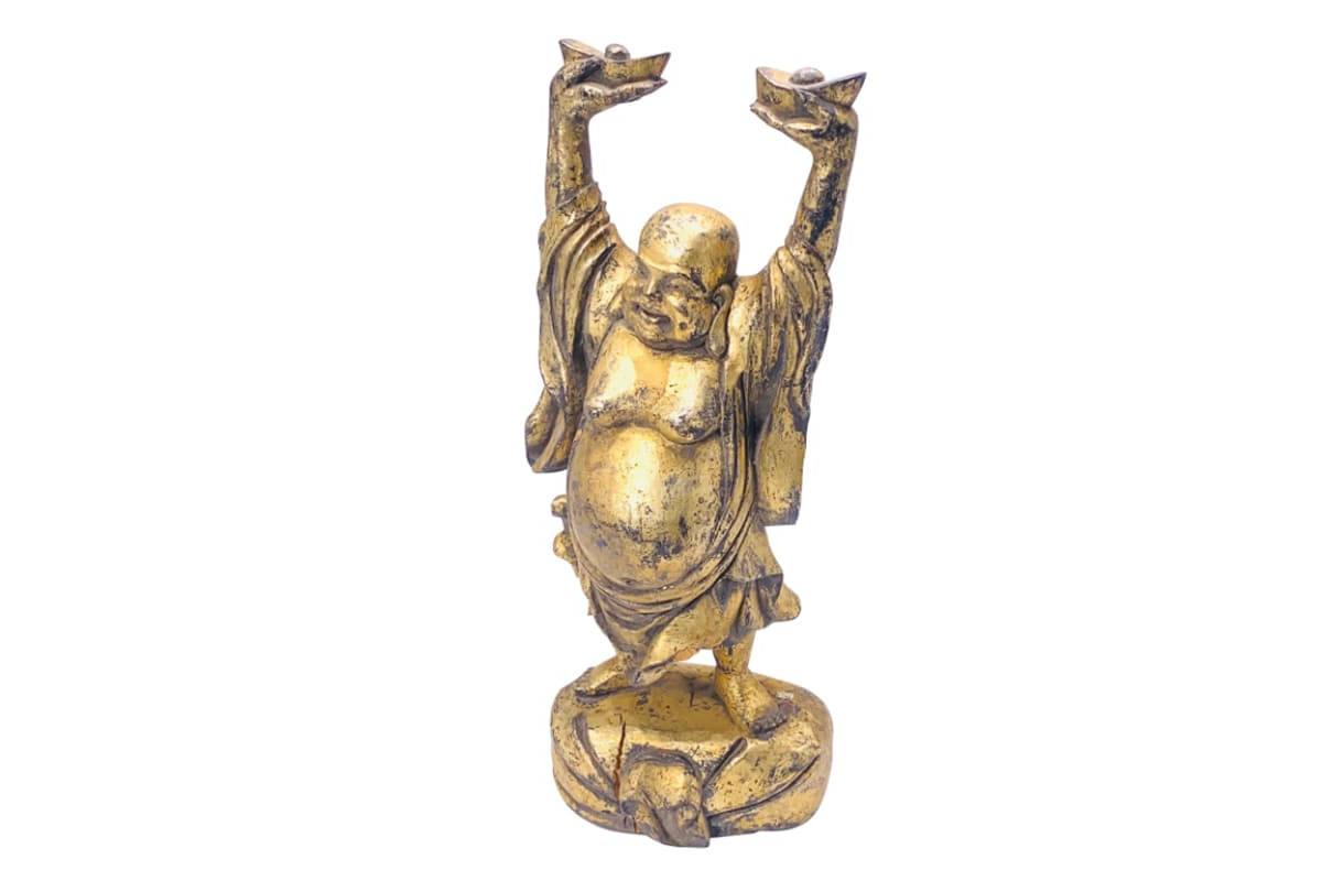 Sculpture de Bouddha en bois patiné doré, début XXe siècle