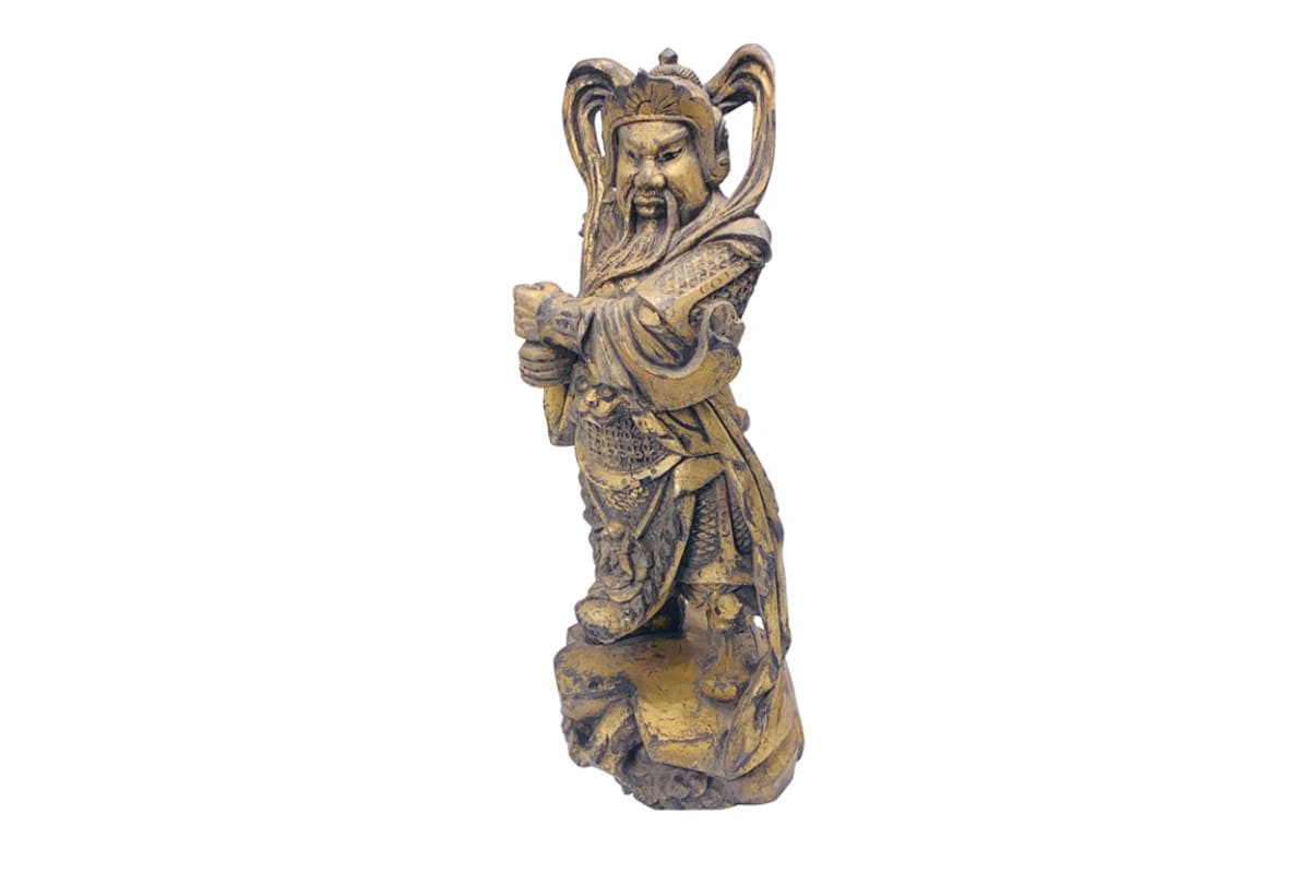 Sculpture Chinoise de Samouraï en Bois doré, début XXe siècle