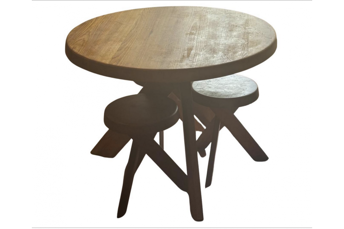 Table T21a et 3 tabourets de Pierre Chapo