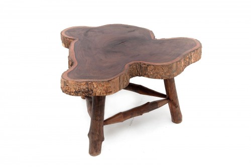 Table basse en bois brutaliste marron, forme libre (France 1950)