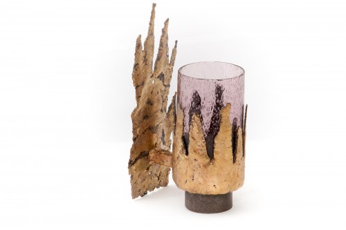 Applique en laiton et verre style Jacques Duval Brasseur (1970)