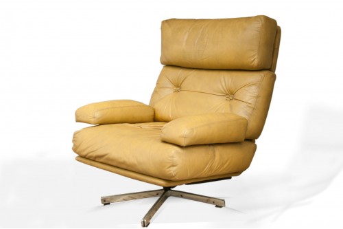Fauteuil, lounge chair, en cuir et métal Chromé, Style De Sede, Suisse 1960
