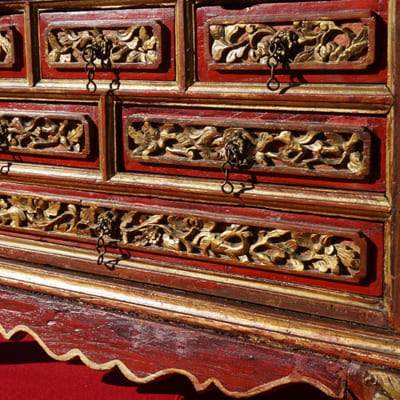 Coffret à Bijoux Asiatique En Bois Laqué Et Métal Sculpté - Occasion, Style Vintage Décoration
